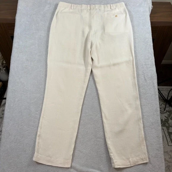 VTG Polo Ralph Lauren Chino Pants Mens 38/32 Beige Linen/ Silk Mid Straight Leg - Picture 9 of 11